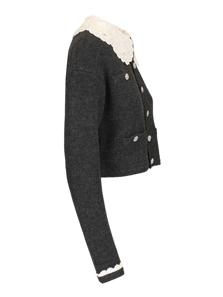 Self-Portrait Cardigan With Lace Collar Knitwear - Grey | a8d4f0cbc3983c2740da4af1674c6e2e15fd649e