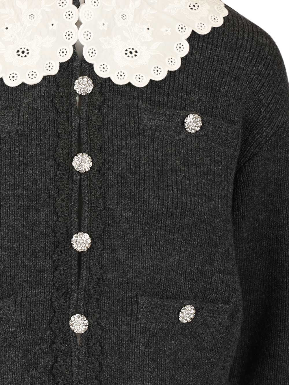 Self-Portrait Charcoal Lace Collar Cardigan Knitwear - Grey | 6b808b3727195250ba08a57be303808795df1b0c