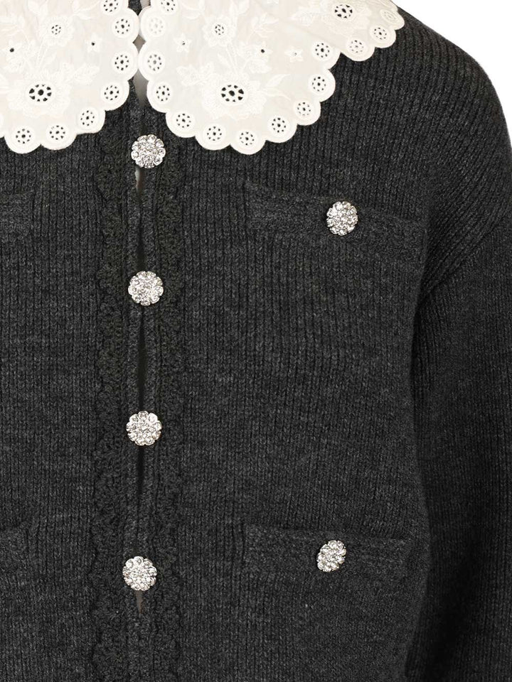 Self-Portrait Cardigan With Lace Collar Knitwear - Grey | 6b808b3727195250ba08a57be303808795df1b0c