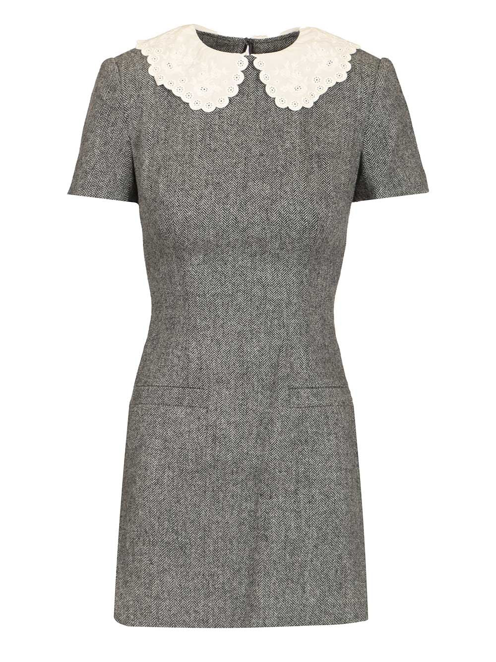 Self-Portrait Grey Herringbone Collared Mini Dress Dresses - Grey | 974badff3e406dba45489642f1987c6c4cc90bb1