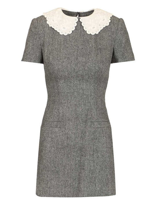 Mini Dress With Lace Collar Dresses Grey