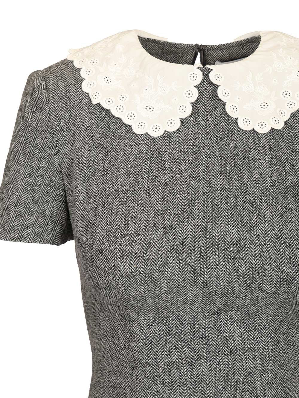 Self-Portrait Grey Herringbone Collared Mini Dress Dresses - Grey | 35f41388bd928bfb0123376cd5e9d3c92dcbf570