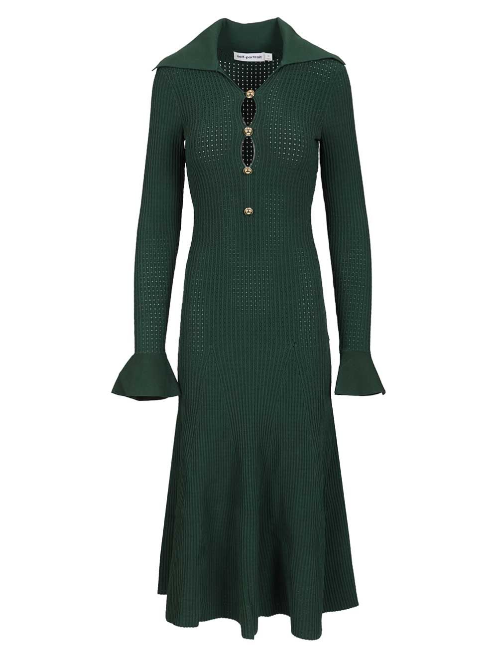 Self-Portrait Kknitted Midi Dress Dresses - Green | 333395ecd6f39bf60adcb9c25b27dcb84499b0f5