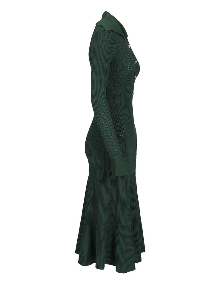 Self-Portrait Green Keyhole Knit Midi Dress Dresses - Green | 69020ba652c7bb906c6e43fe42dafdd8fd716447