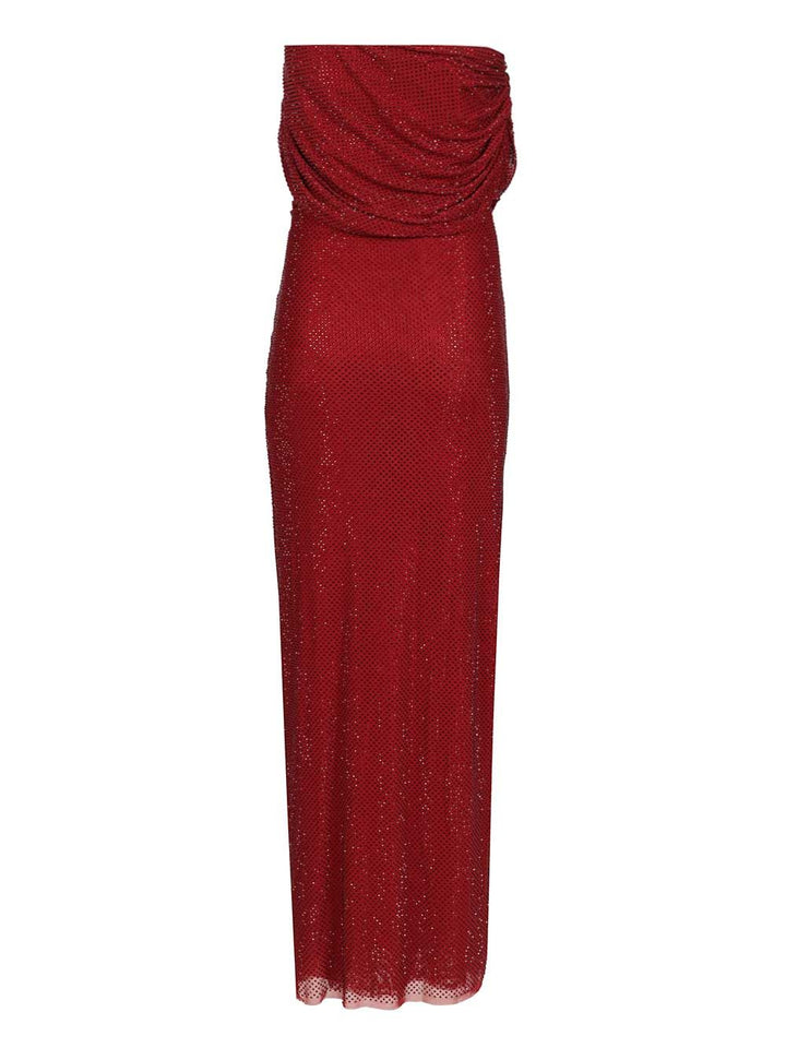 Self-Portrait Burgundy Rhinestone Drape Midi Dress Dresses - Bordeaux | a4723734932983533d82b08a50b3c31e8bdc5d09