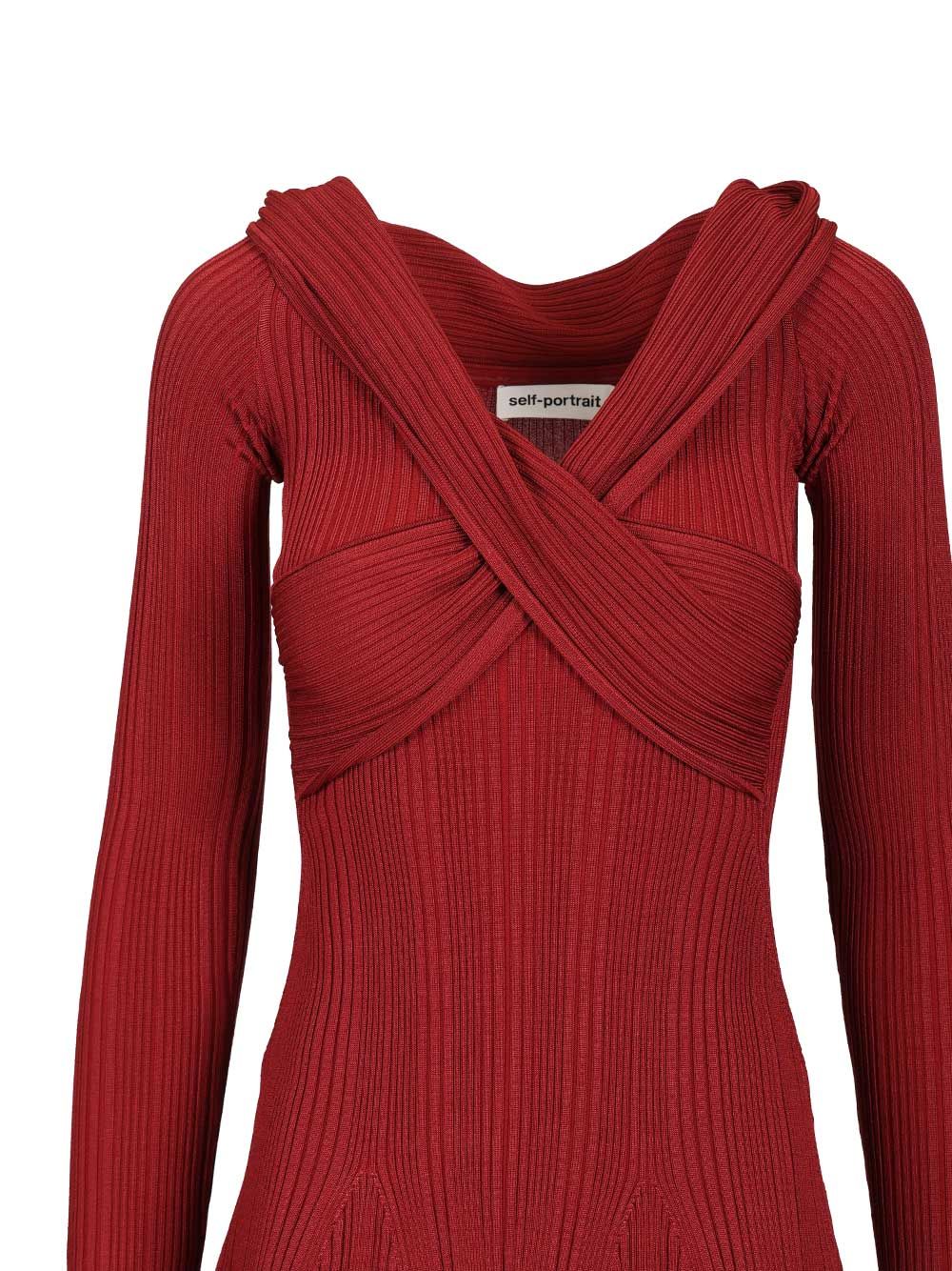 Self-Portrait Knit Mini Dress Dresses - Bordeaux | 04686cec05988bd668c2a5179364d3531fe6f189