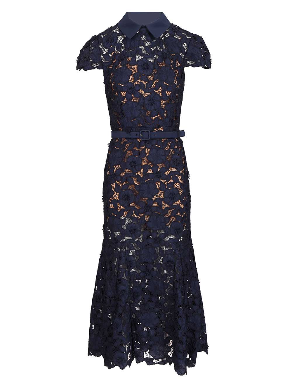 Self-Portrait Guipure Lace Midi Dress Dresses - Blue | e2583e643fc2a74bef7aa413f358f2268df3a4ab