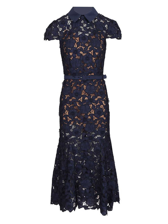 Guipure Lace Midi Dress Dresses Blue
