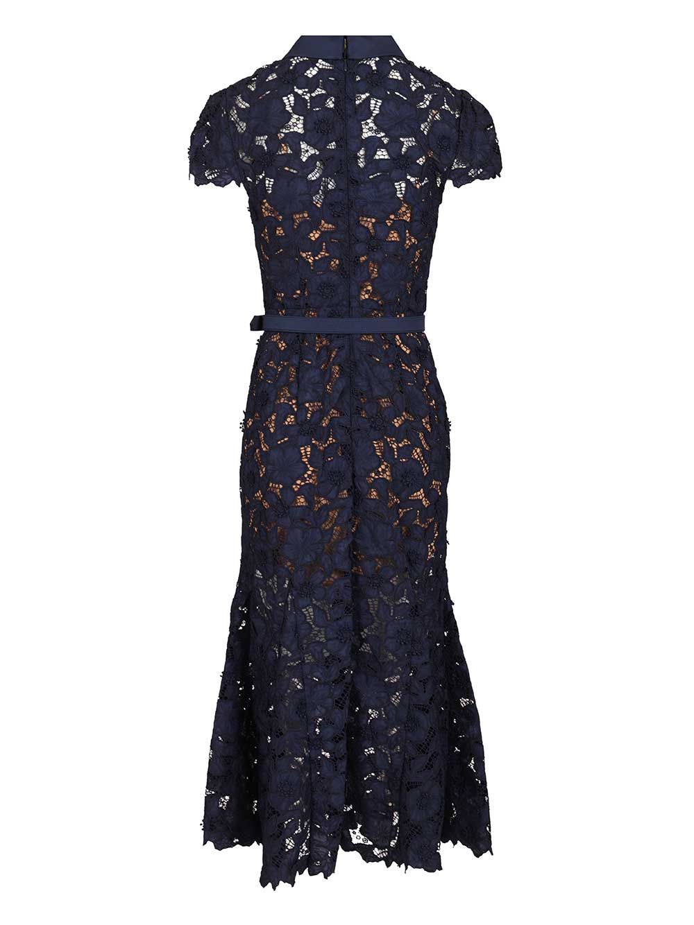 Self-Portrait Navy Guipure Lace Midi Dress Dresses - Blue | 423ced48b4a39ce4a1357135cd26c4f19119dd68