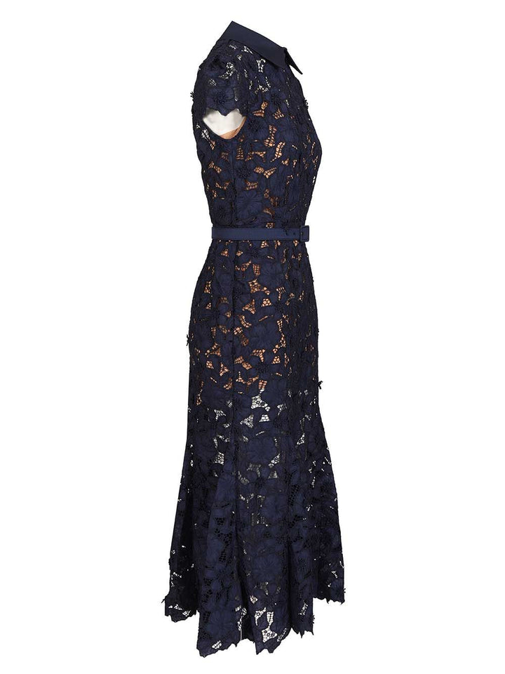 Self-Portrait Navy Guipure Lace Midi Dress Dresses - Blue | f145febfb4c714984dda552f8cc50b559fab23a1
