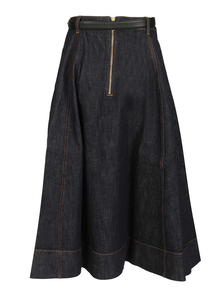 Self-Portrait Indigo Denim Flared Midi Skirt Skirts - Blue | 142b269878d22e44d1e46c57b3d93480256b0f9c