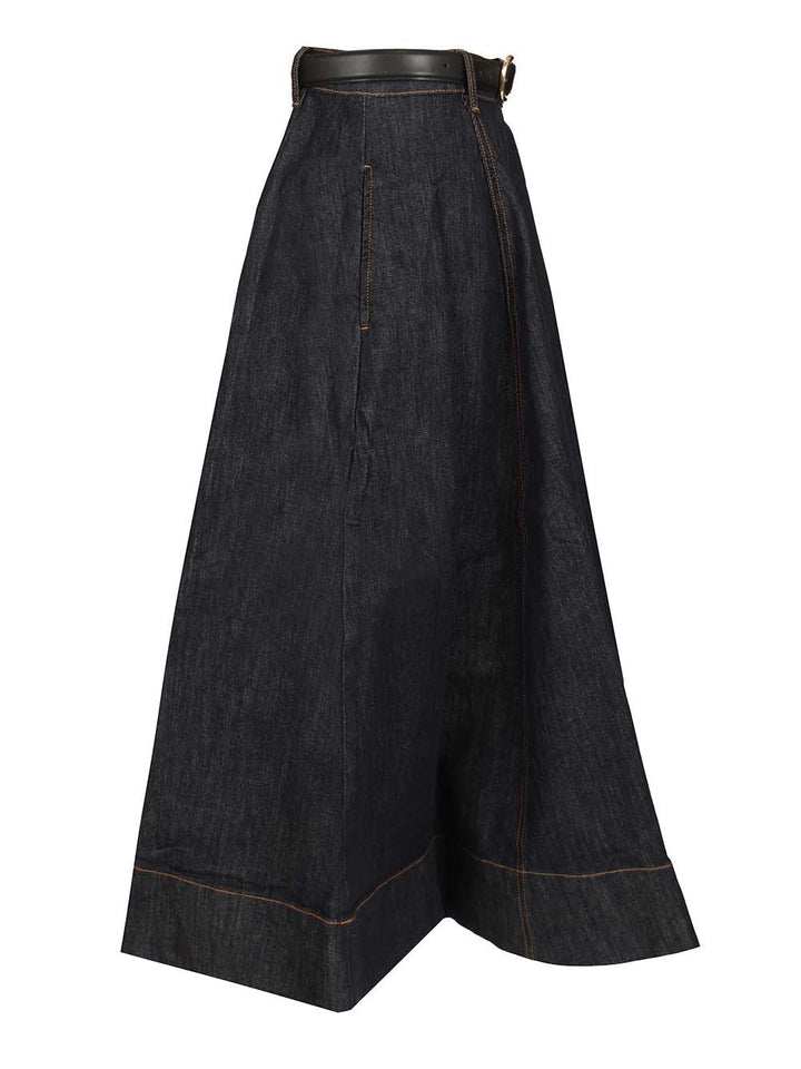 Self-Portrait Indigo Denim Flared Midi Skirt Skirts - Blue | c37695fff5909ec086ae95006017ec7e11f3f414