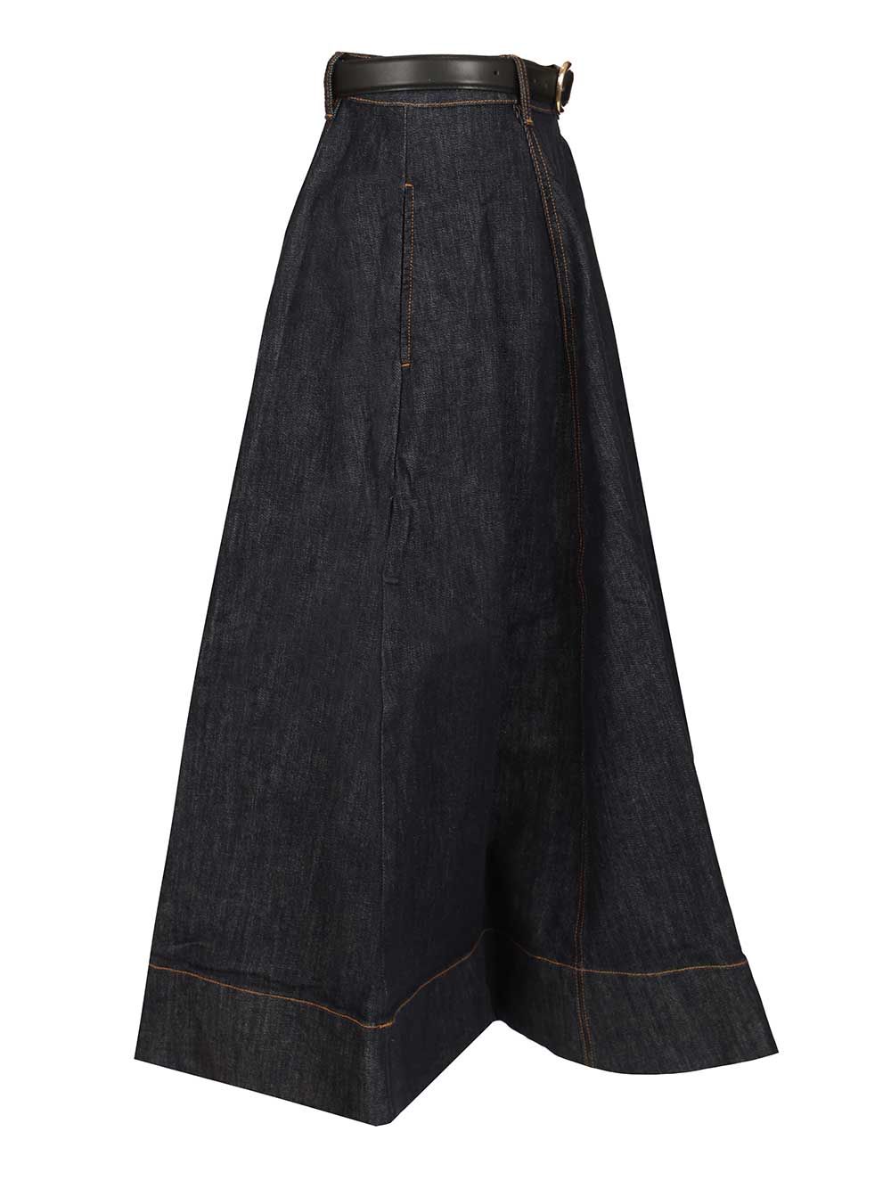 Self-Portrait Indigo Denim Flared Midi Skirt Skirts - Blue | c37695fff5909ec086ae95006017ec7e11f3f414