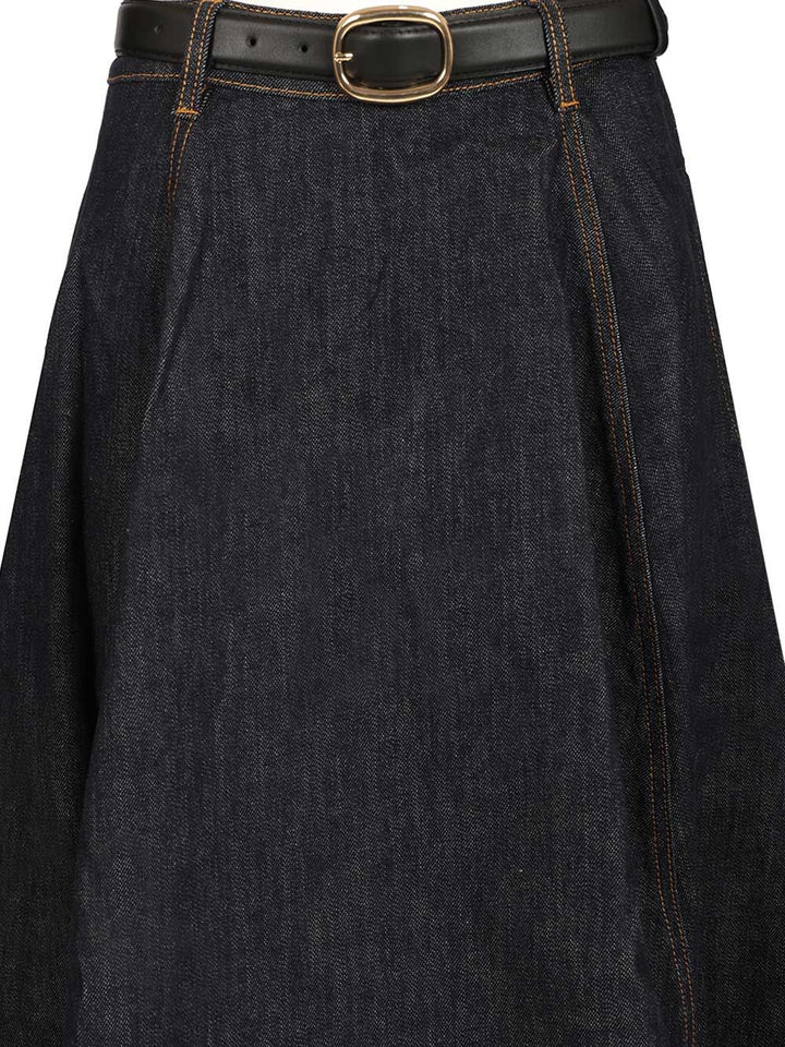 Self-Portrait Indigo Denim Flared Midi Skirt Skirts - Blue | 1c93191b37982f0dcfa89e6fd3ddea704544b51b