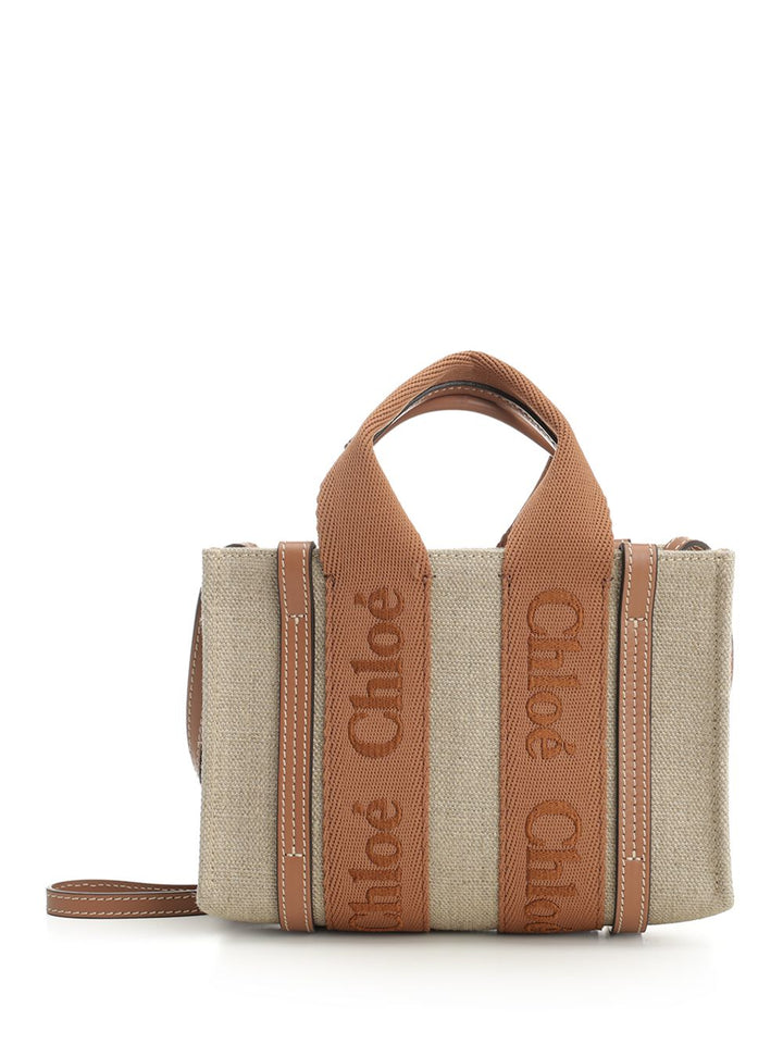 Chloe' Woody Mini Linen Tote Bag Handbags - Beige | 25dfa8e2dcbb1369c48d3165bcc09c3457d703ff