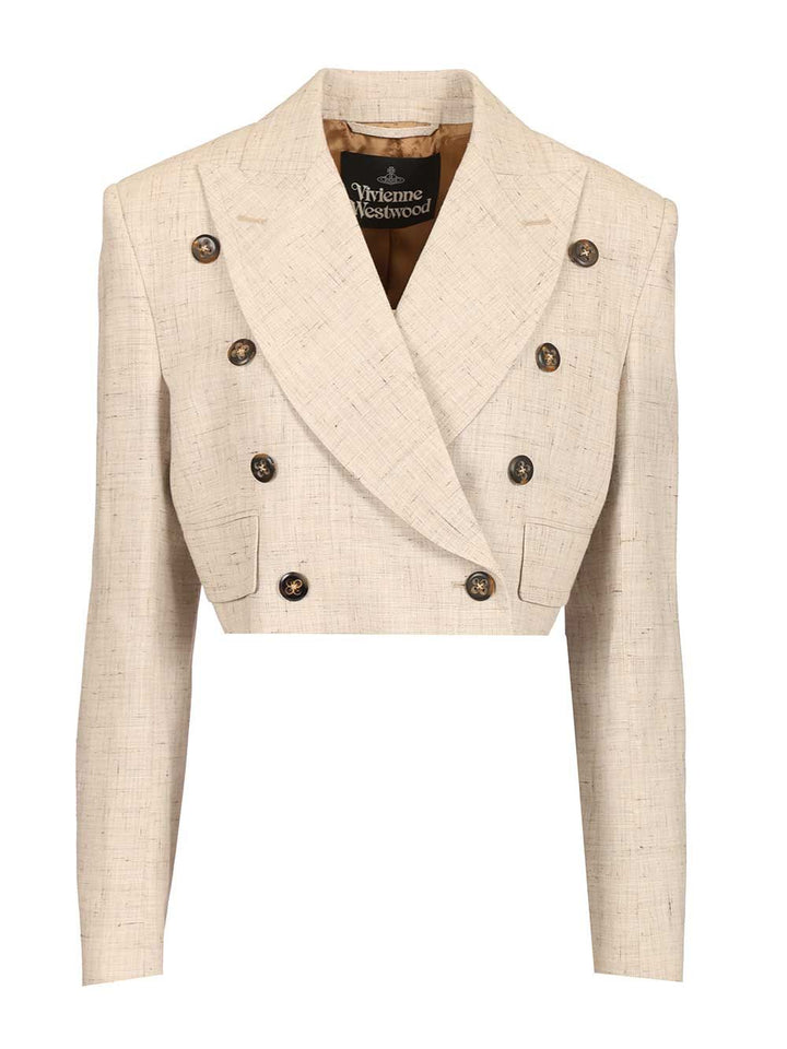 Vivienne Westwood Double-Breasted Cropped Blazer Jackets - Beige | 9437095ab28c52f0678871ab36a8f1193c82ef9e