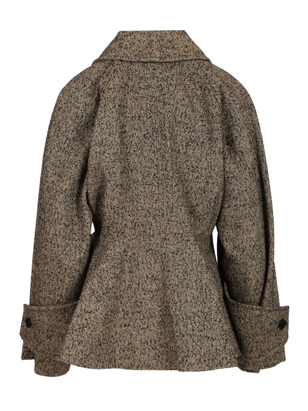 Chloe' Short Chevron Wool Riding Coat Coats - Beige | cc6413e8a4e201806b5ae2193935e78cb5355429