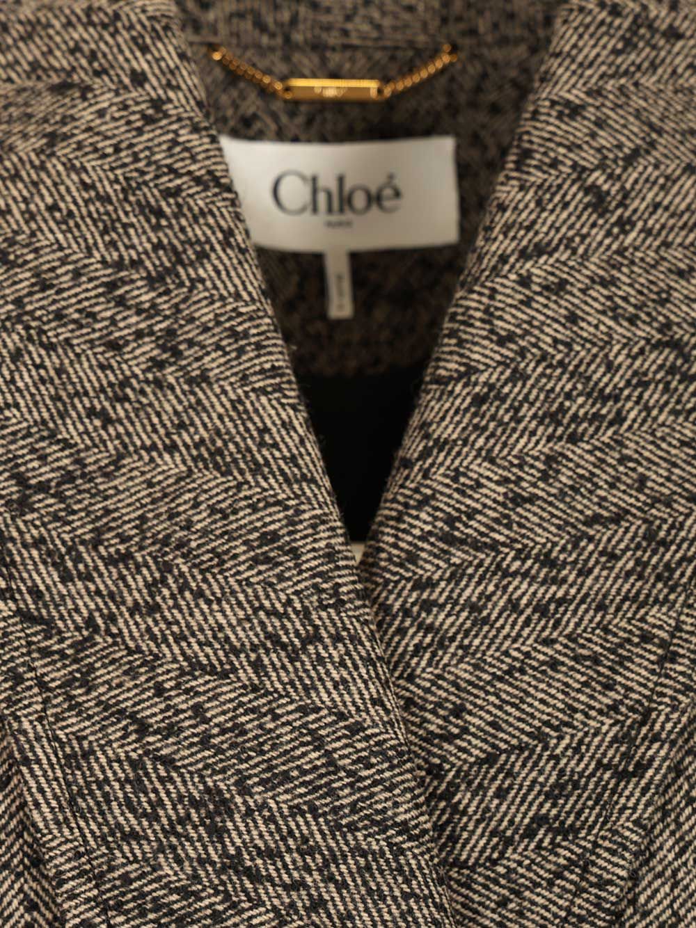 Chloe' Short Chevron Wool Riding Coat Coats - Beige | ae749d38a11ba1ada1ff210ae93852eec9cc3512