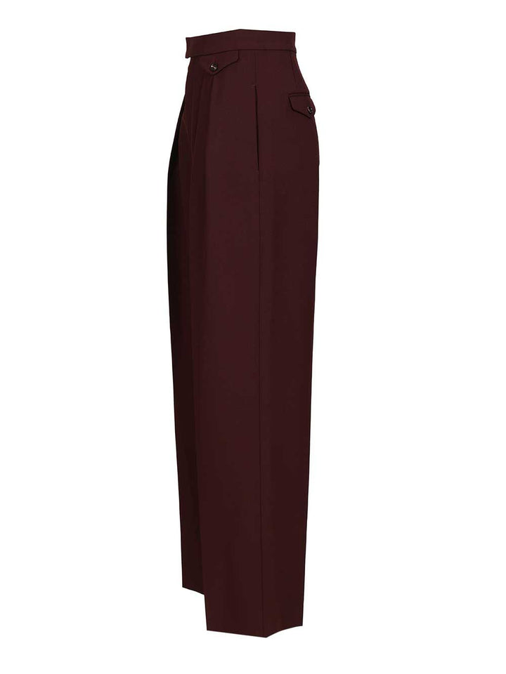 Chloe' High-Waisted Ruffled Wool Gabardine Trousers - Bordeaux | a61f0eb8c0715d51a7f0e678d64c2b25d448ed05