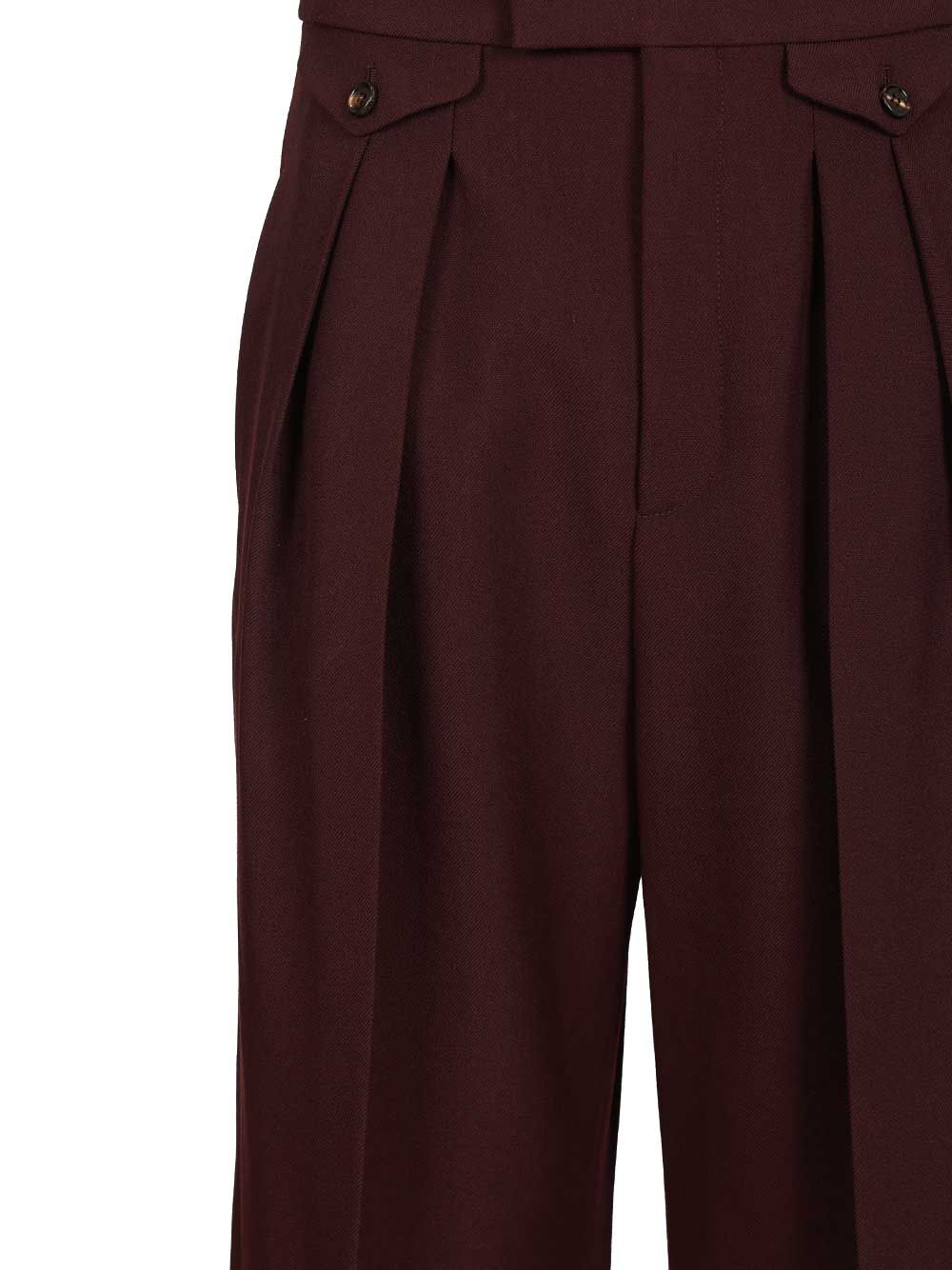 Chloe' High-Waisted Ruffled Wool Gabardine Trousers - Bordeaux | 1ace84377e7785132ecb2ee01b5d13c15f25fcc3
