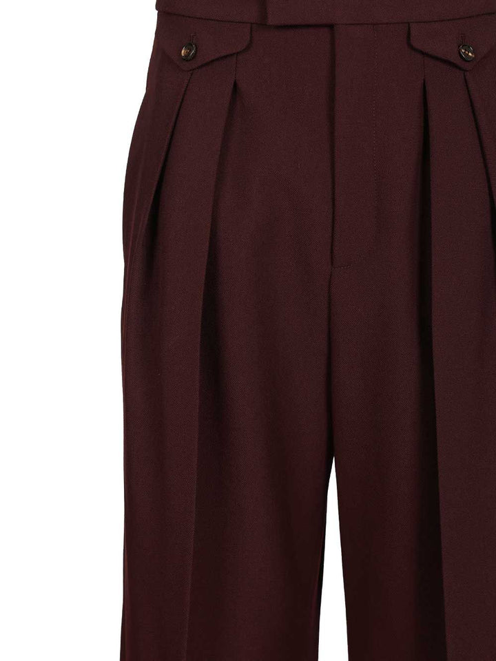 Chloe' High-Waisted Ruffled Wool Gabardine Trousers - Bordeaux | 1ace84377e7785132ecb2ee01b5d13c15f25fcc3