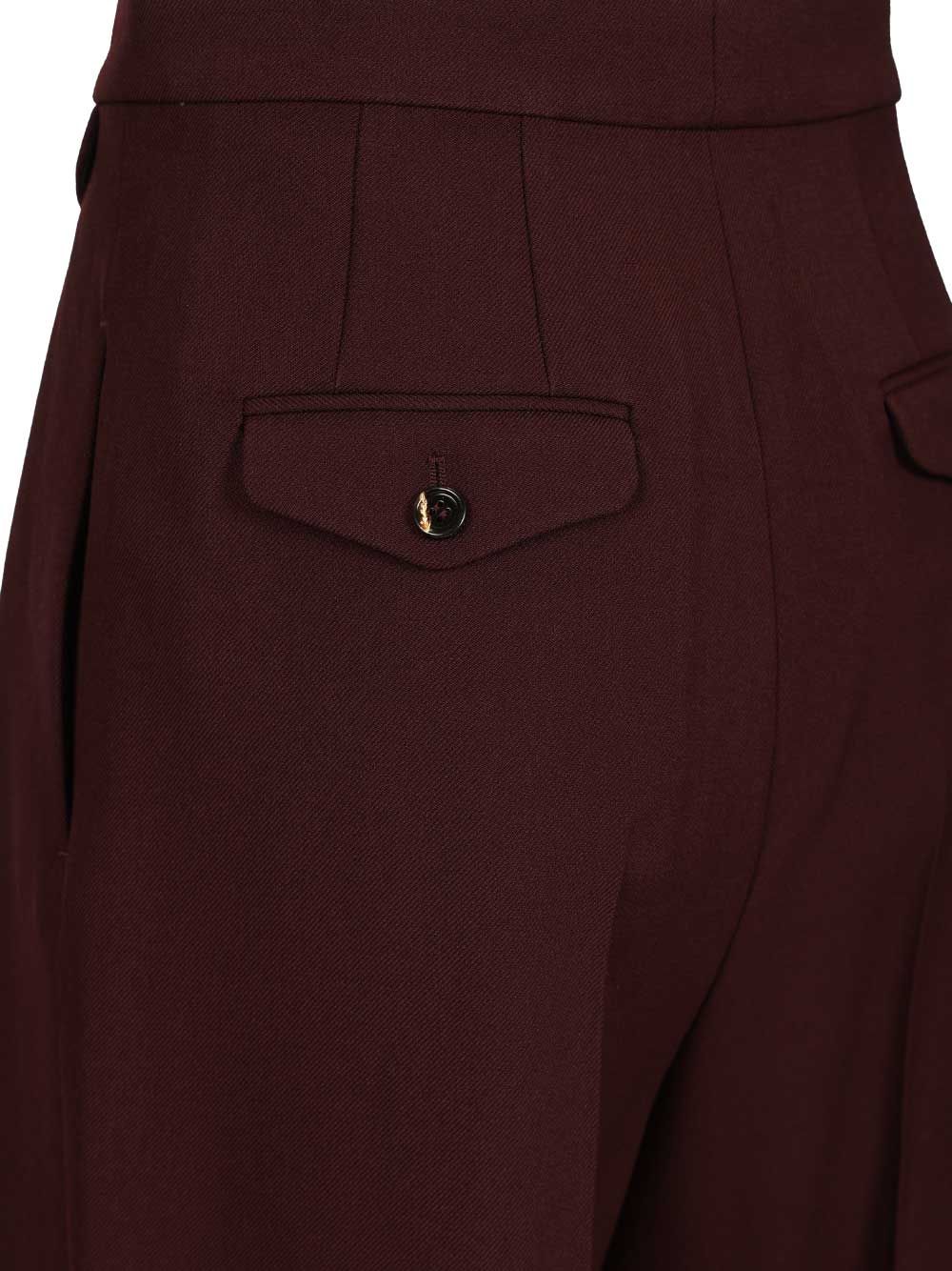 Chloe' High-Waisted Ruffled Wool Gabardine Trousers - Bordeaux | 8f444b50563c46d702148bea0d9af61f3713bae1