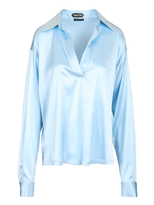 Silk Polo Shirt Shirts Light Blue