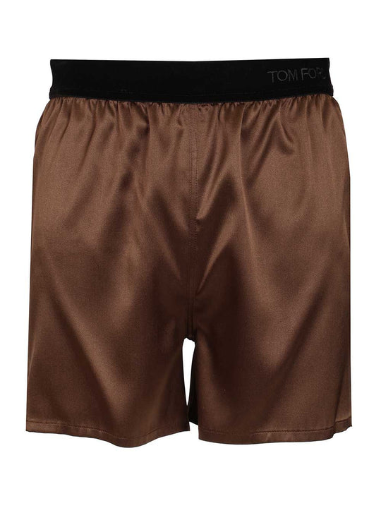 Silk Satin Shorts Trousers Brown