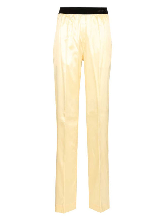 Stretch Silk Pants Trousers Yellow
