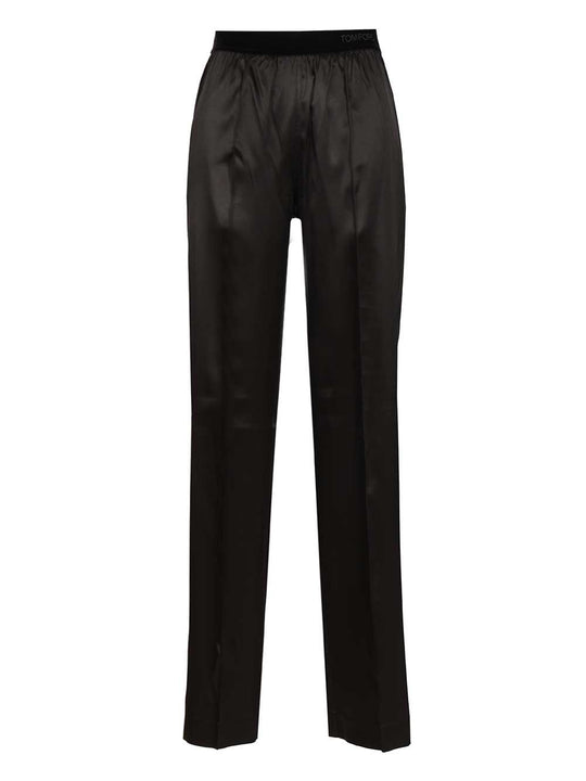 Stretch Silk Satin Pj Pants Trousers Black