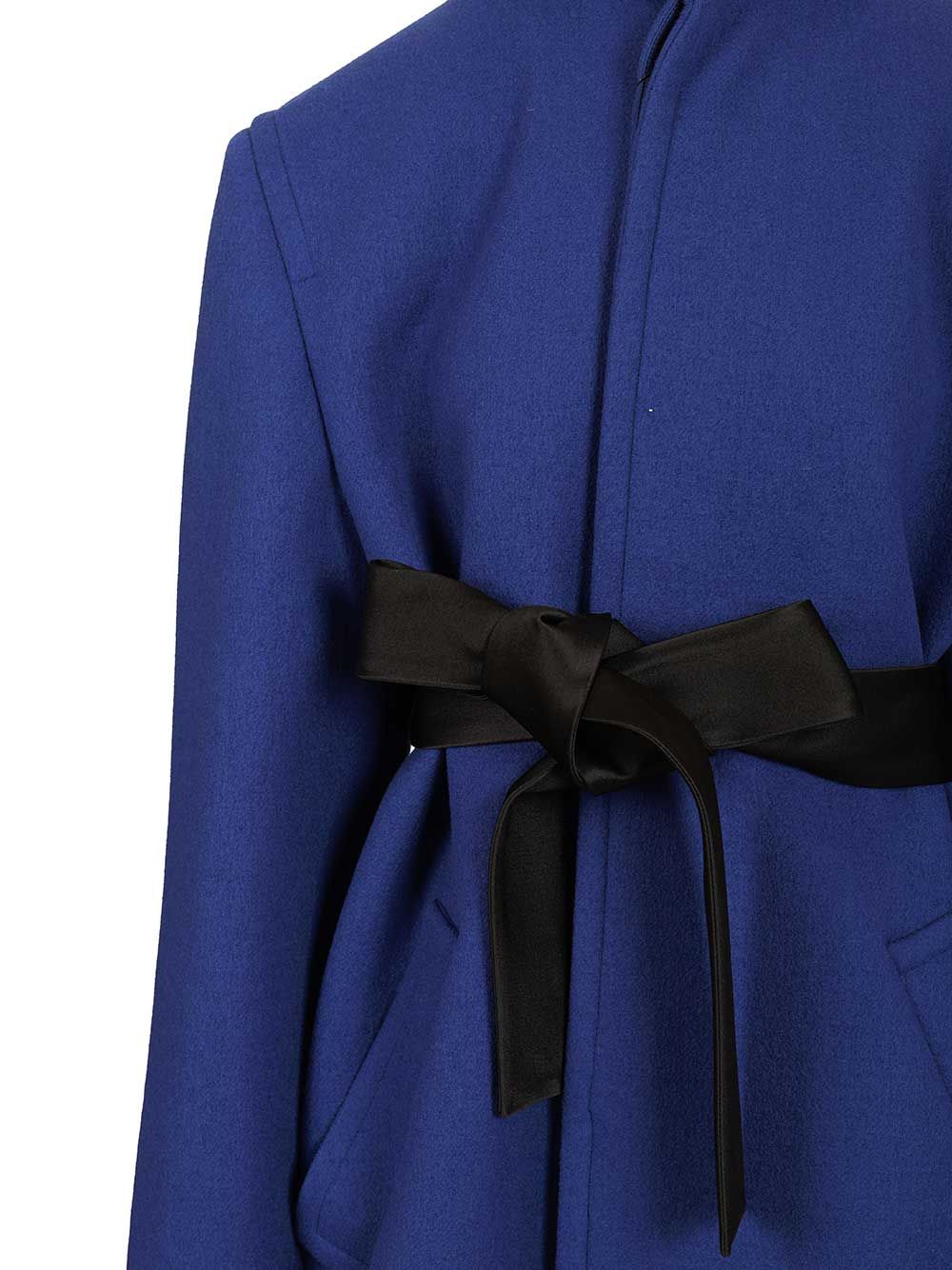 Saint Laurent Short Coat With Belt Coats - Blue | 44fea24657c1ca1b4e939444d2ade98b1ac3dace