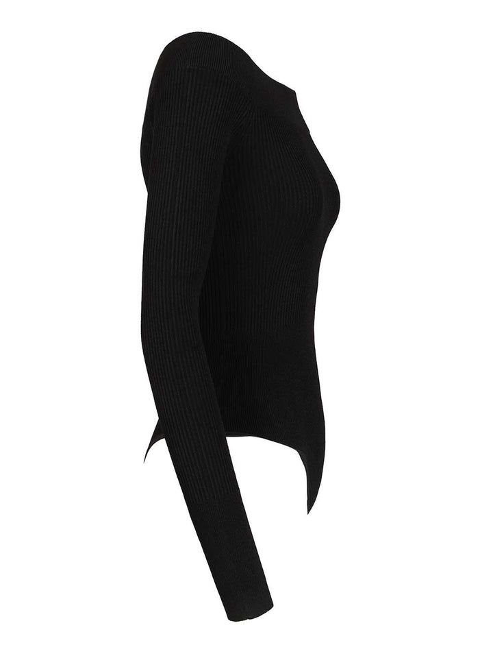 AlaÏA Ribbed Knit Bodysuit Tops - Black | 852e35416ca8f4146ab952e3c0391909ff77c446