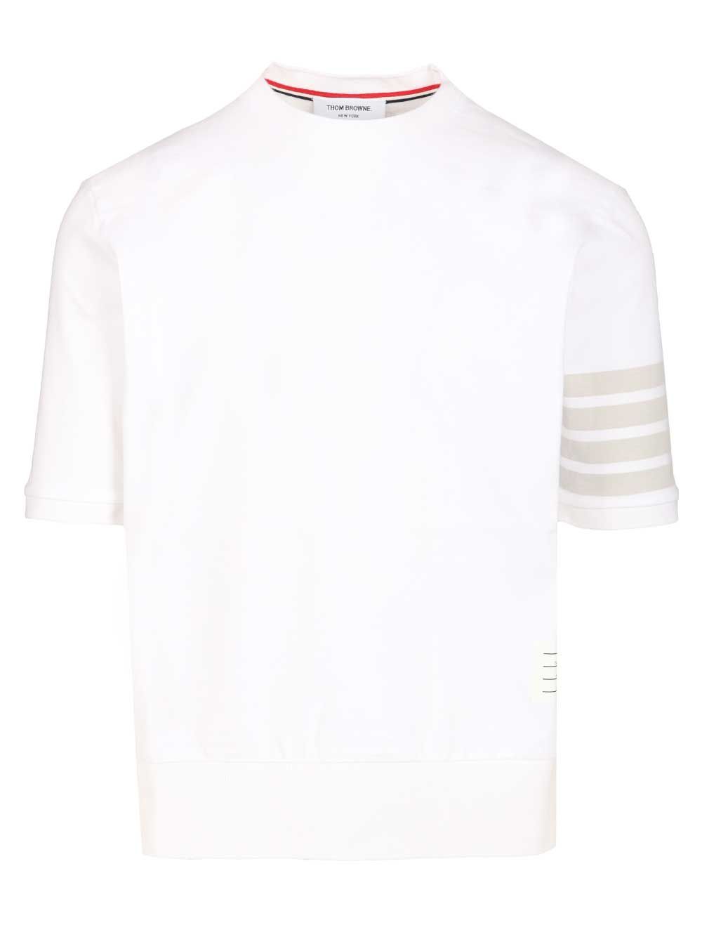 Thom Browne Garment Dyed Short Sleeve Rib Cuff Tee In Med Weight Jersey W/ Overdyed 4 Bar T-Shirt - White | fa9ab5f7d9335de3a314d56b2eff16f0cd817262