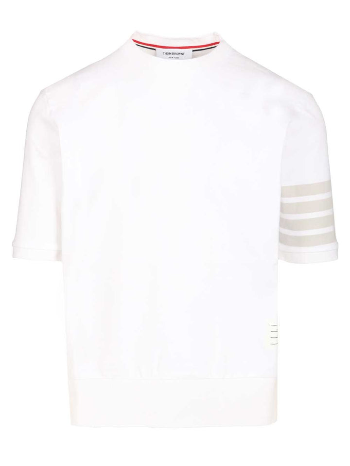 Thom Browne Garment Dyed Short Sleeve Rib Cuff Tee In Med Weight Jersey W/ Overdyed 4 Bar T-Shirt - White | fa9ab5f7d9335de3a314d56b2eff16f0cd817262