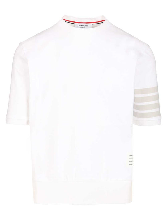 Garment Dyed Short Sleeve Rib Cuff Tee In Med Weight Jersey W/ Overdyed 4 Bar T-Shirt White