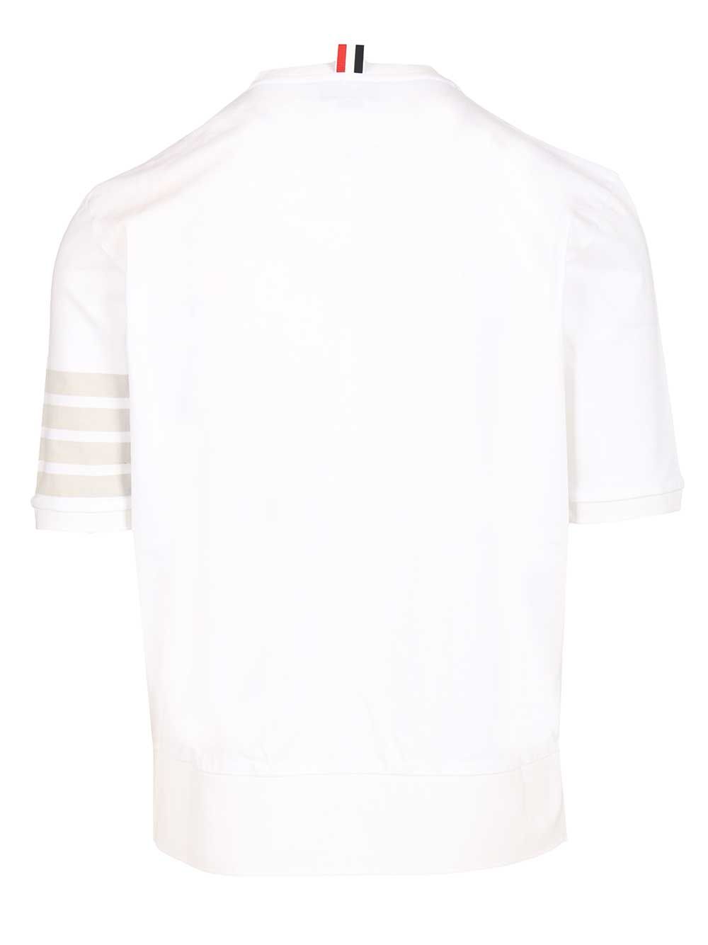 Thom Browne Garment Dyed Short Sleeve Rib Cuff Tee In Med Weight Jersey W/ Overdyed 4 Bar T-Shirt - White | ec82111e2f79b88d9f1ce9d079952070c6472b3b