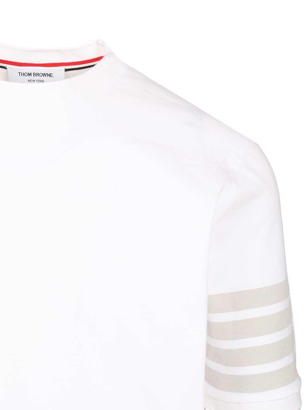 Thom Browne Garment Dyed Short Sleeve Rib Cuff Tee In Med Weight Jersey W/ Overdyed 4 Bar T-Shirt - White | e804487e94879b839a230019c080ac414a867dd8