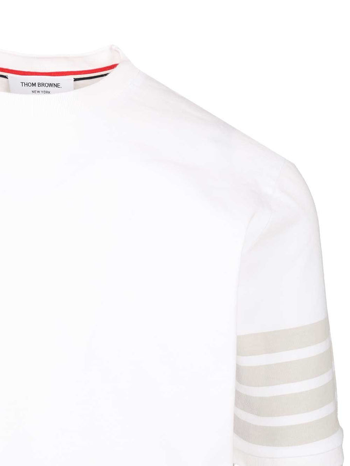 Thom Browne Garment Dyed Short Sleeve Rib Cuff Tee In Med Weight Jersey W/ Overdyed 4 Bar T-Shirt - White | e804487e94879b839a230019c080ac414a867dd8
