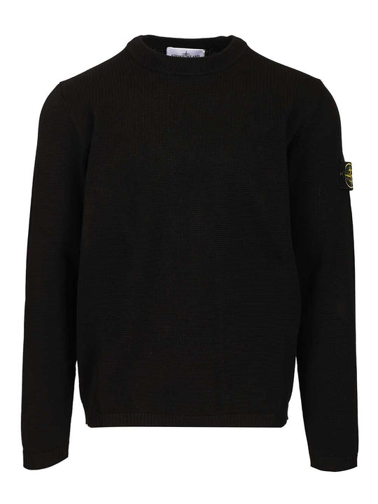 Crew Neck Micro Stitch Soft Organic Cotton Knitwear Black