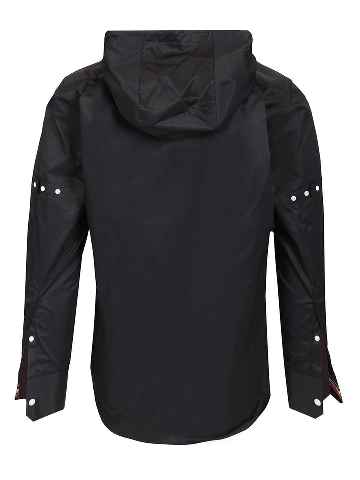 Thom Browne Hooded Straight Fit L/S Shirt W/ Rwb Cuff Detail And Cfront Placket And Self Armband In Poly Co Shirts - Blue | 6e37a2e0a9d3f364c04b7902a0b80c4f3168b41d