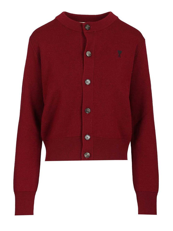 Ami Merino Wool Cardigan Knitwear - Red | 4565c7627d3ff871b380ee4da8711f52dde61e9e