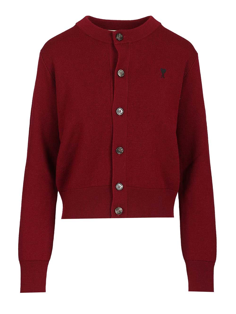 Ami Merino Wool Cardigan Knitwear - Red | 4565c7627d3ff871b380ee4da8711f52dde61e9e