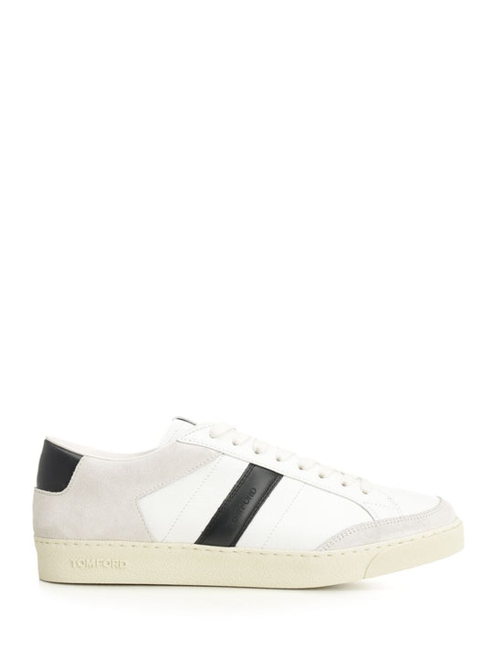 Suede + Grain Leather Low Top Sneakers White