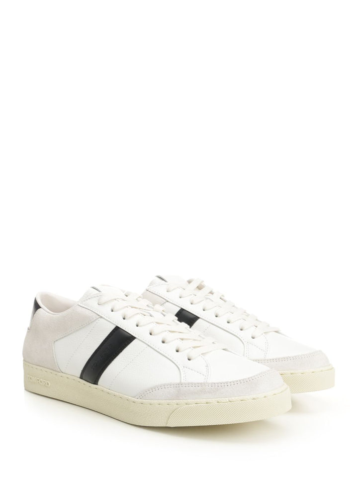 Tom Ford Suede + Grain Leather Low Top Sneakers - White | 05990dba7bd9d2340a7b2a254532dff8e9b886e9