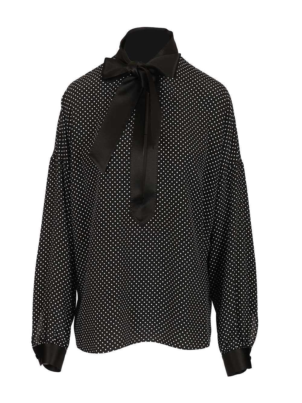 Tom Ford Printed Small Polka Dot Silk Crepe De Chine Lavalliere Tunic Top Shirts - Black | 77d92fecb8229468ec084e6cbfef03053e287cf7