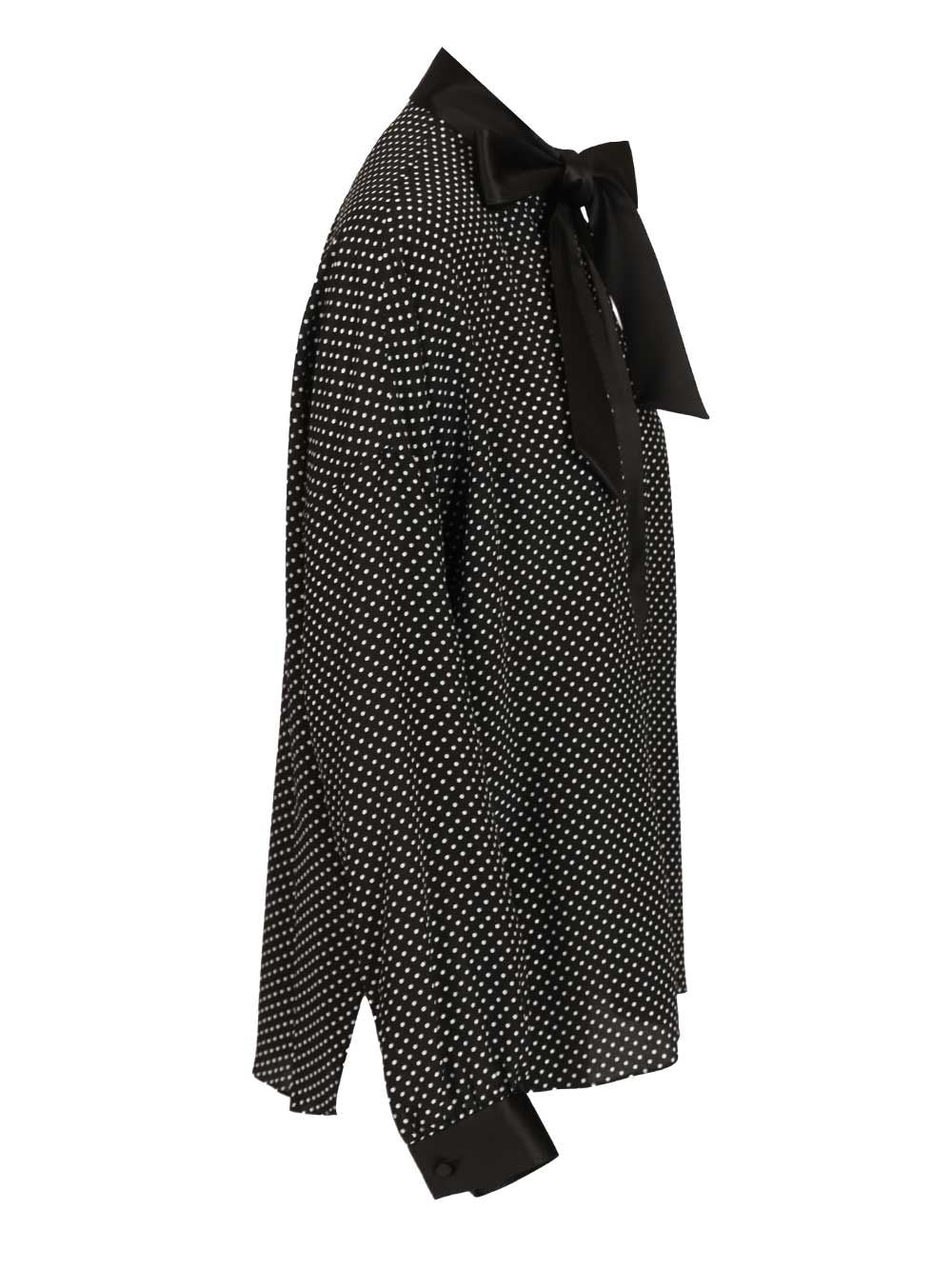 Tom Ford Printed Small Polka Dot Silk Crepe De Chine Lavalliere Tunic Top Shirts - Black | a16295504f0094e7455bdb1939ac127fbd78fa10