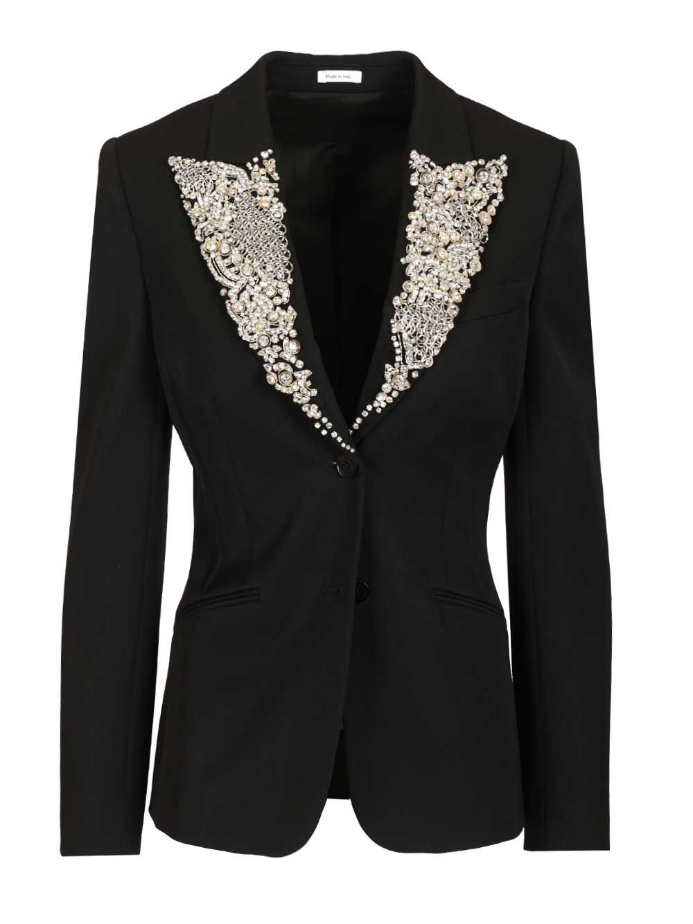 Mcqueen Single-Breasted Jacket With Chainmail-Style Embroidery Jackets - Black | 9096a6aab9d4468ae98848705c87b5de3c363ed7