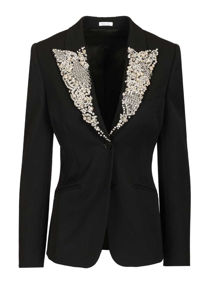 Mcqueen Single-Breasted Jacket With Chainmail-Style Embroidery Jackets - Black | 9096a6aab9d4468ae98848705c87b5de3c363ed7