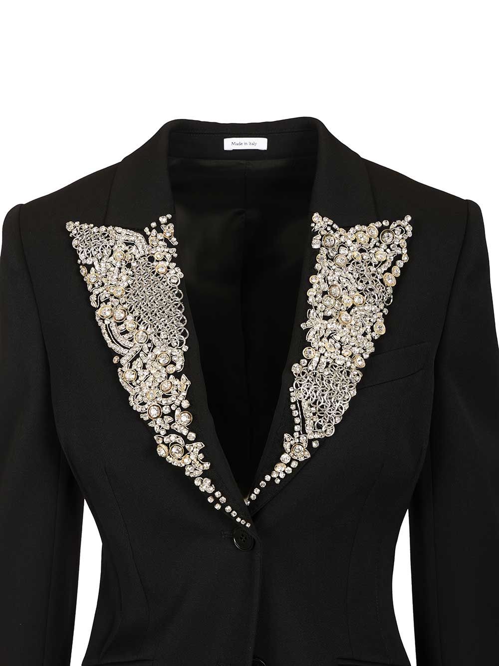 Mcqueen Single-Breasted Jacket With Chainmail-Style Embroidery Jackets - Black | d0777c97a5b11001138b167493c2e1905333f19d