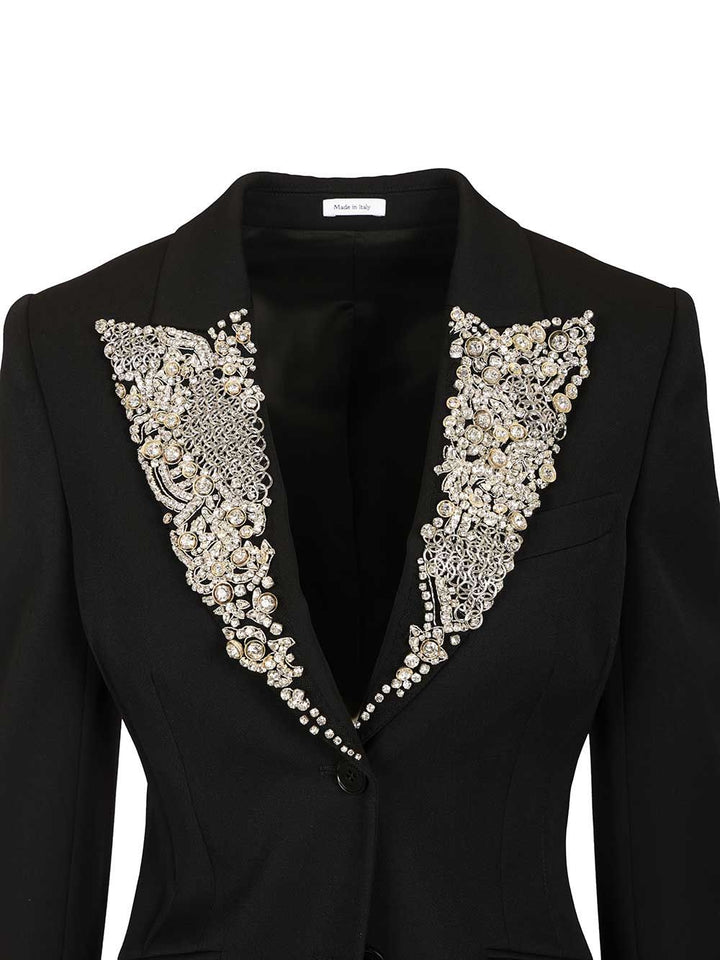 Mcqueen Single-Breasted Jacket With Chainmail-Style Embroidery Jackets - Black | d0777c97a5b11001138b167493c2e1905333f19d
